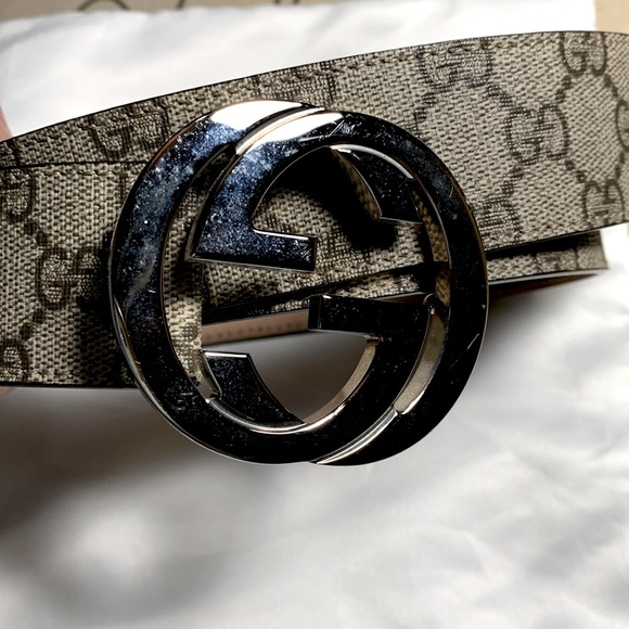 Gucci, Monogram Silver/Brown Belt - Picture 2 of 8
